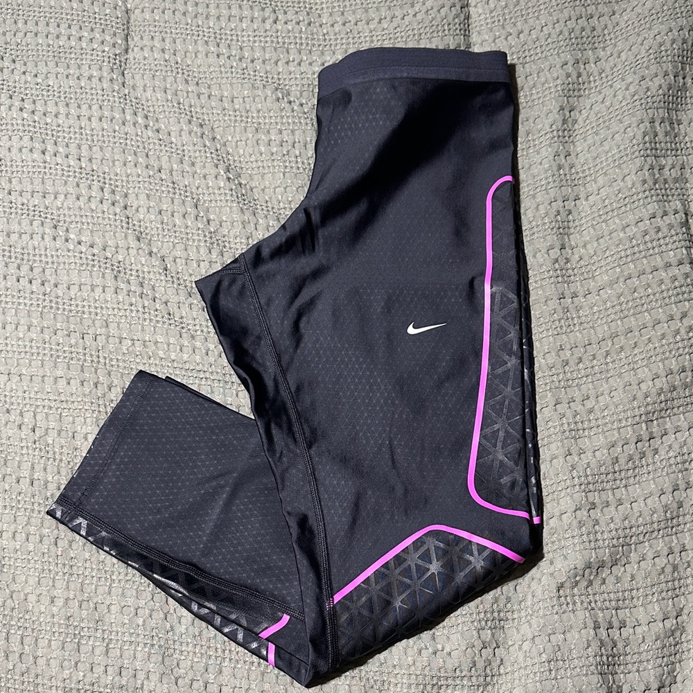 Nike Black Leggings with Purple Trim